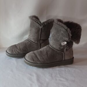 UGG  Bailey Button Bling Shearling Winter Boots 2 Tone Gray Women's Size 8